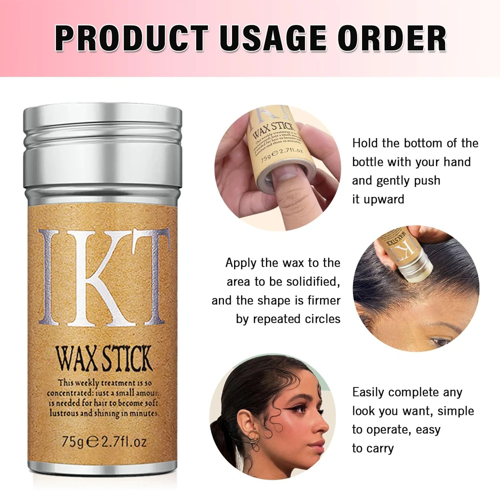 5 pc Hair Wax Stick & Slick Back Hair Brush for Sleek Ponytails, Buns, Edges - Styling Cream/Gel/Balm/Pomade Stick for Women