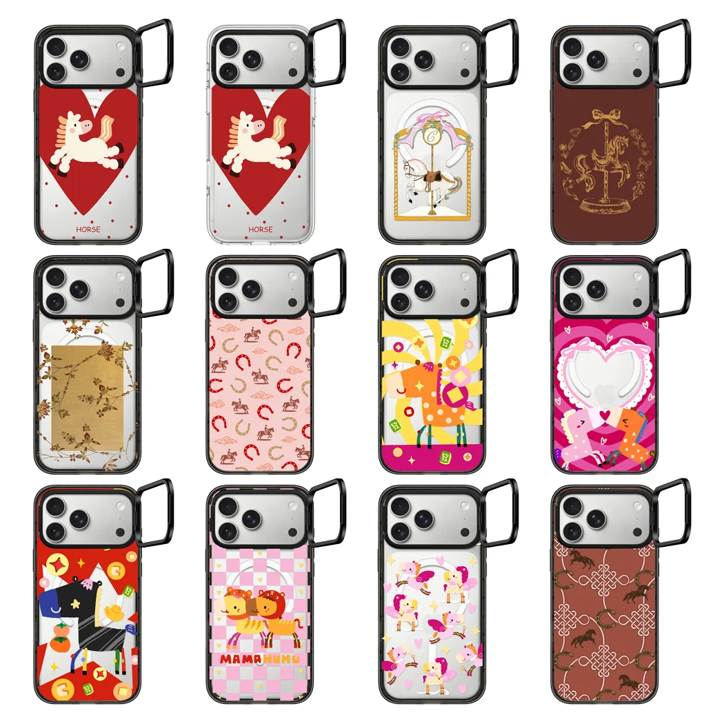 

Cartoon Horse Hoof Camera Ring Stand Acrylic Magnetic Cover for IPhone 12 13 14 15 16 17 Pro Max Case for IPhone 17Pro