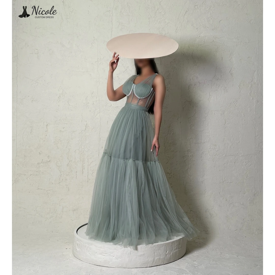 

Nicole Custom Made Party Dress for Wedding Dresses Line A Chiffon Evening Dresses Woman Elegant Dress Luxury Sling Ball Gowns