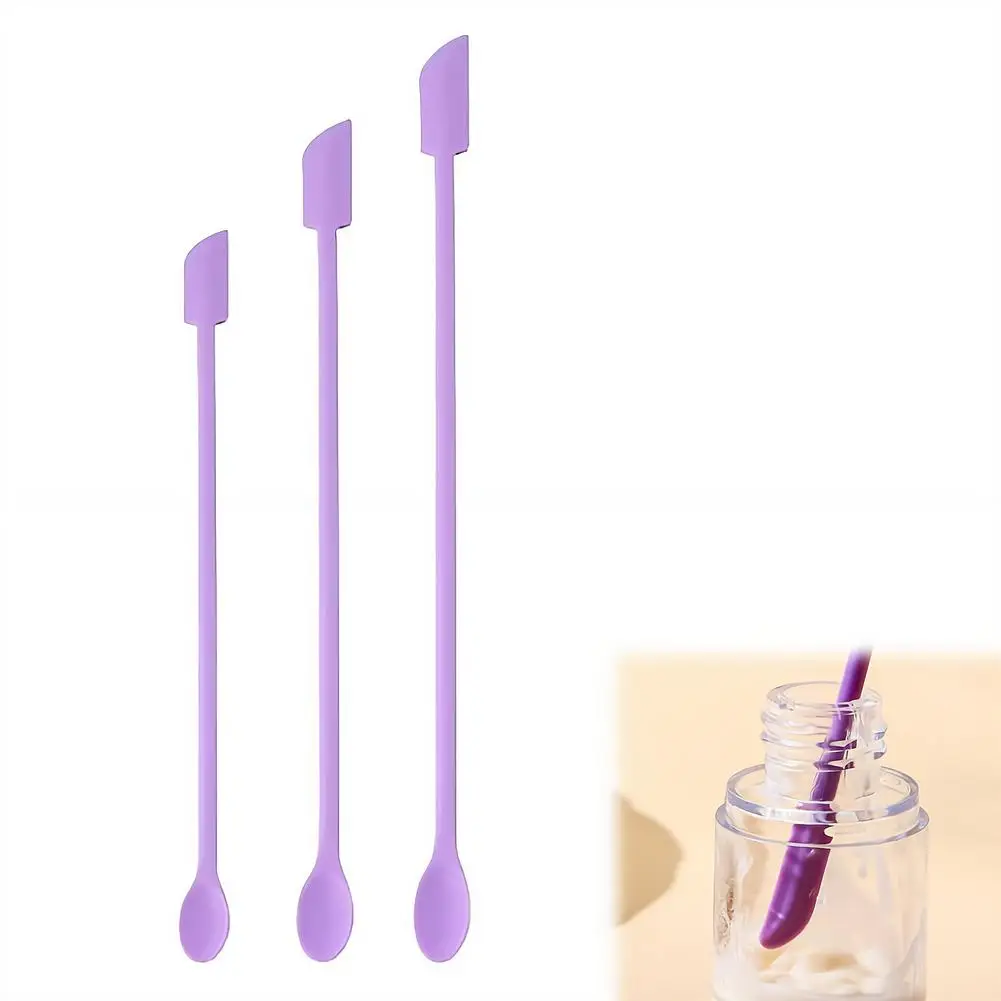 3pcs Portable Mini Silicone Scraper Soft Lengthened Face Mask Brush Double-head Jam Scraping Spoons Makeup Brushes Set