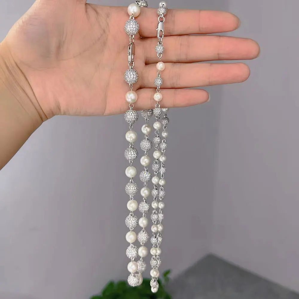 Wholesale China Fashion Beaded Jewelry Accessories Bracelet Set Unisex Handmade Diamond Ball Chain Women Natural Pearl Necklace