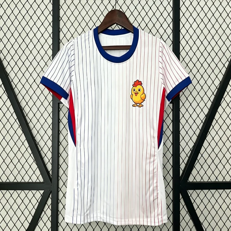 Striped Rooster Pattern Football Jersey Inspired French Away Soccer Uniform Quick Dry Sports Short Sleeve Tshirt for Adults Kids