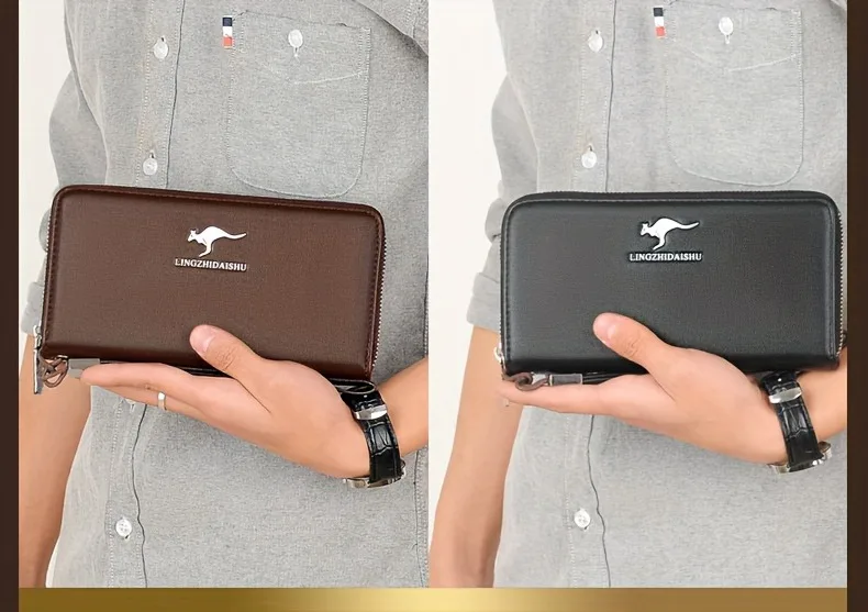 Modische Herren-Business-Geldbörse, Handtasche, Herren-Handytasche, Clutch, lange Tasche mit Reißverschluss und mehreren Kartenfächern – Detail 4
