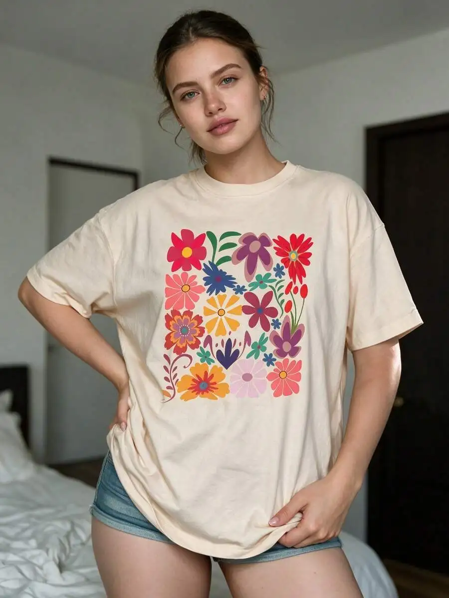 2026 New Women Crew Neck Floral Graphic Print Short Sleeve T Shirt Summer Casual Daily Wear Basic Top T Shirt