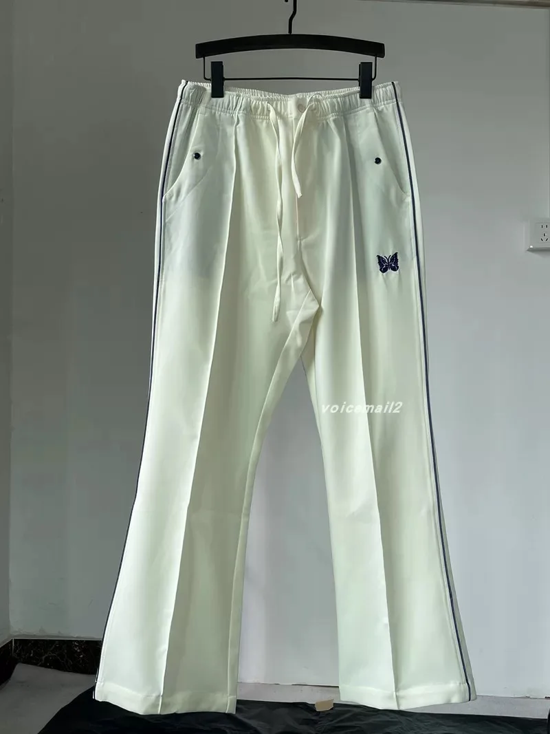 2025ss Butterfly Embroidery AWGE White Pants Men Women Top Quality Casual Purple Stripe Pants Inside Tags