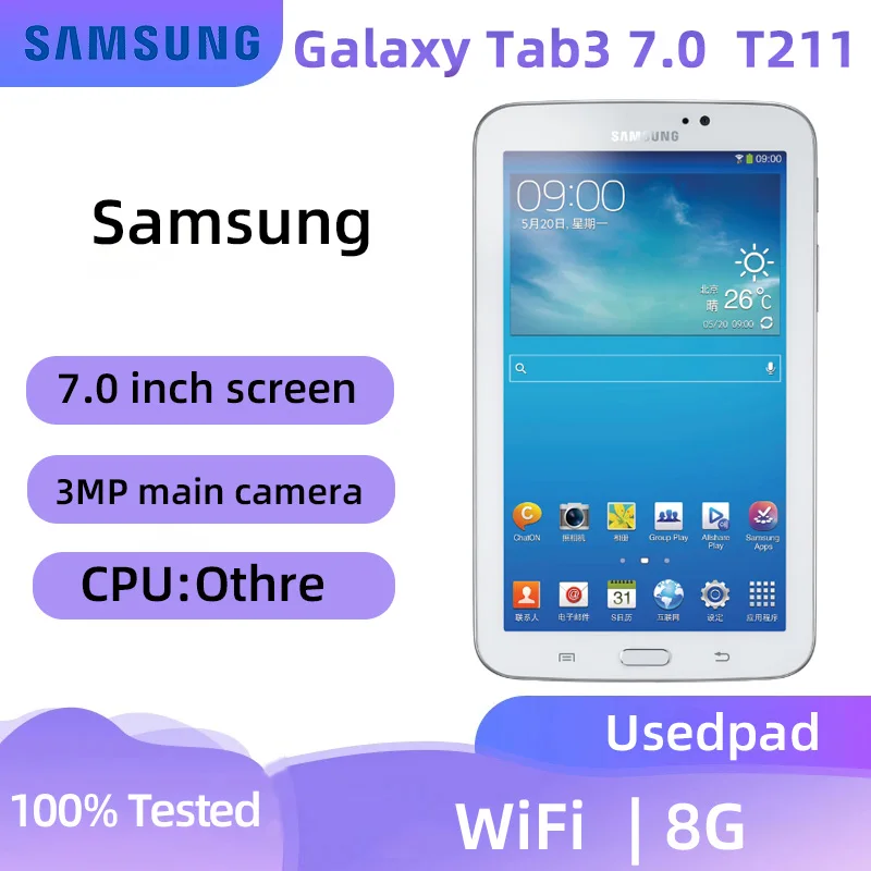 Samsung Galaxy Tab 3 7.0（T211）LTE 7.0inch TFT  1024x600  4000mAh 3MP Camera Android  used pad