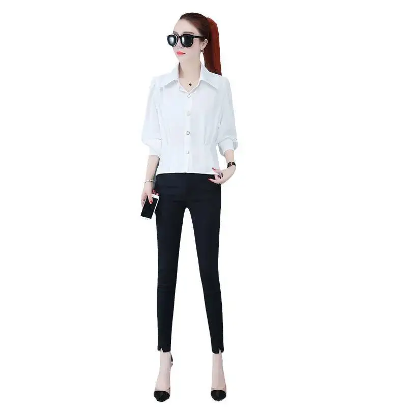 Frühling Herbst frauen Ausländischen Sle Chiffon irt Neue De Reine Farbe Vielseitig Quadrat Kragen Lange Sve Damen Bluse