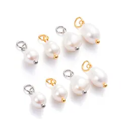 10Pcs Stainless Steel Needle Irregular Freshwater Pearls Charms for DIY Necklace Bracelet Jewelry Making