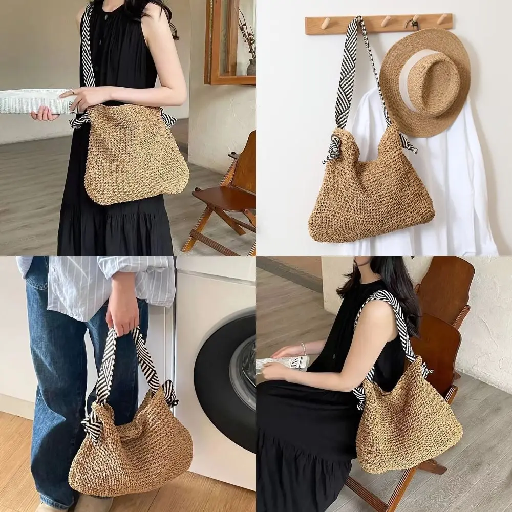 

Straw Woven Straw Beach Bag Fashion Large Capacity Knot Shoulder Straps Single Shoulder Bag Tote Bag Travel
