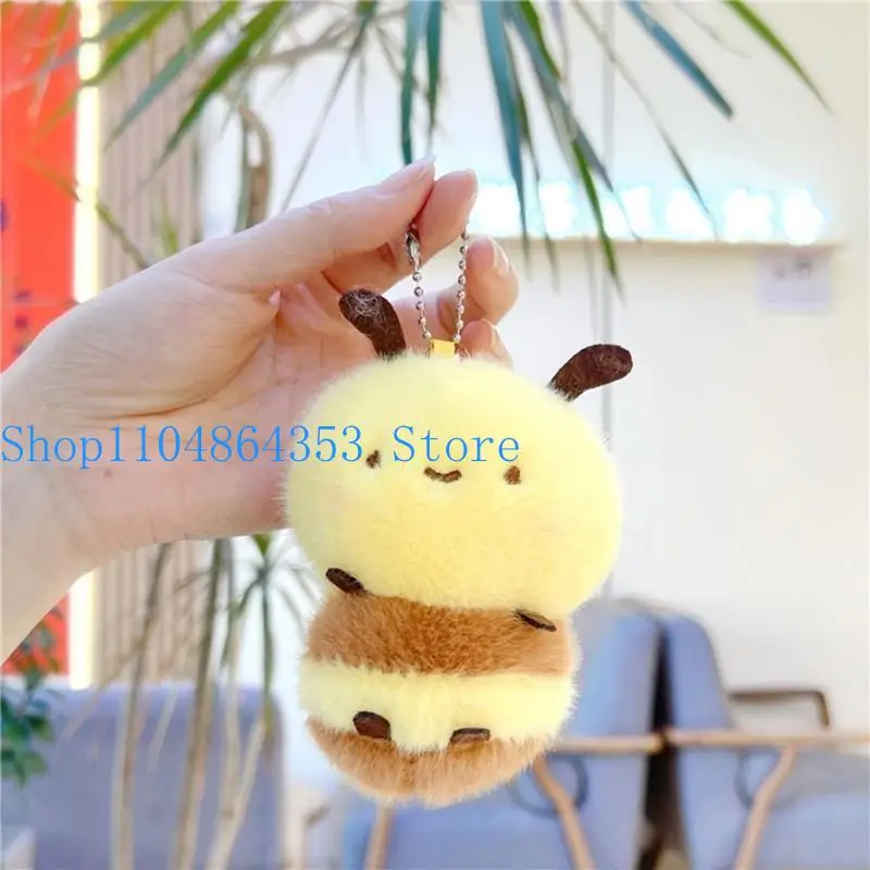 

652F Honeybee Plush Keyring Soft Stuffed Animal Keychain Accessory Bag Decoration