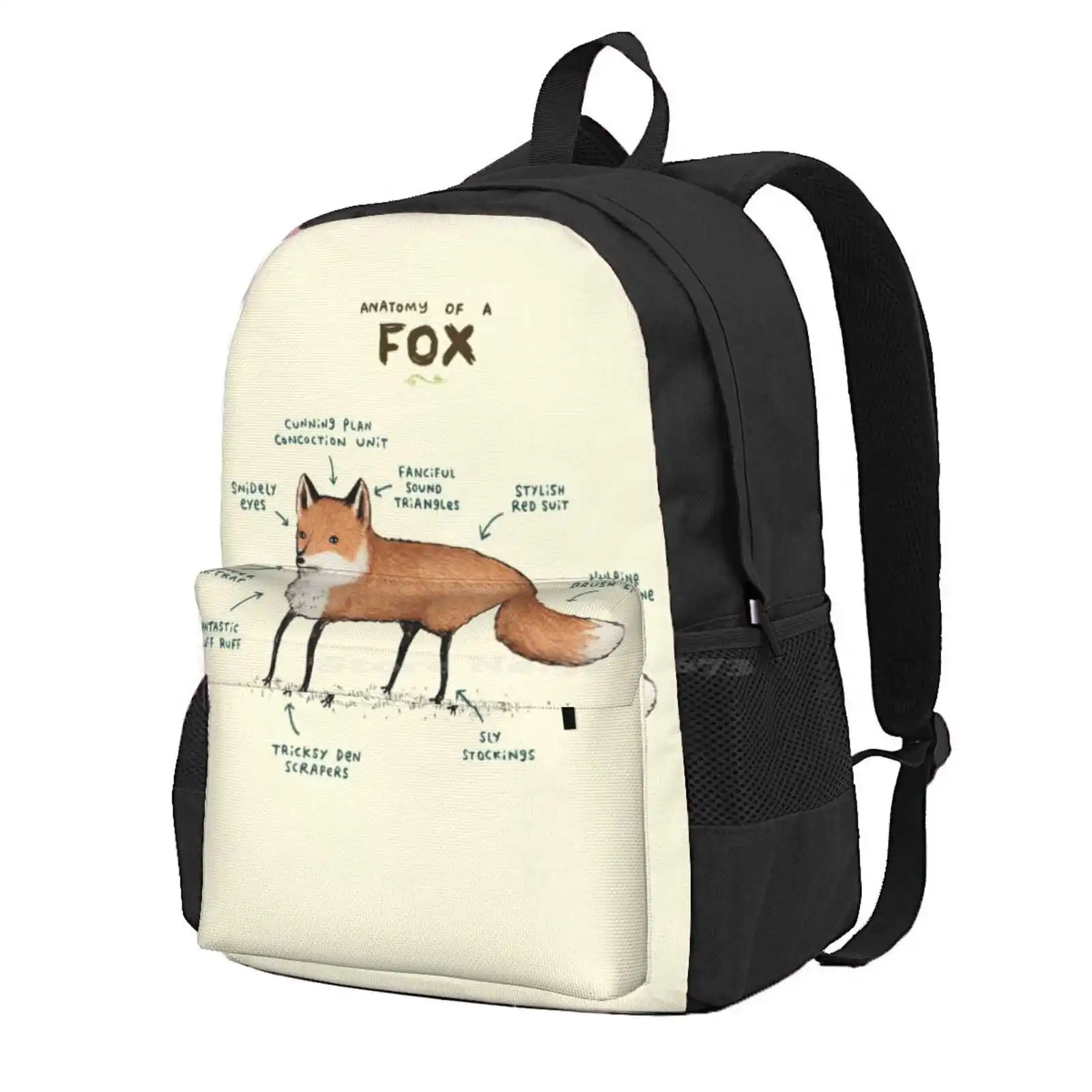 Anatomy Of A Fox Hot Sale Schoolbag Backpack Fashion Bags Anatomy Red Fox Foxy Woodland Forest Claw Den Brush Wild Brown Sly