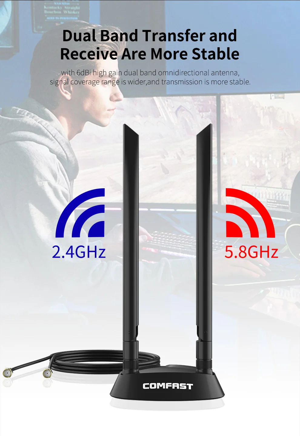 Antenne de base d'extension SMA omnidirectionnelle pour routeur et adaptateur, bande touristique à gain élevé injuste, 2.4 m, 360 + 5 mesurz, 1.2 résistant, AX210, 200