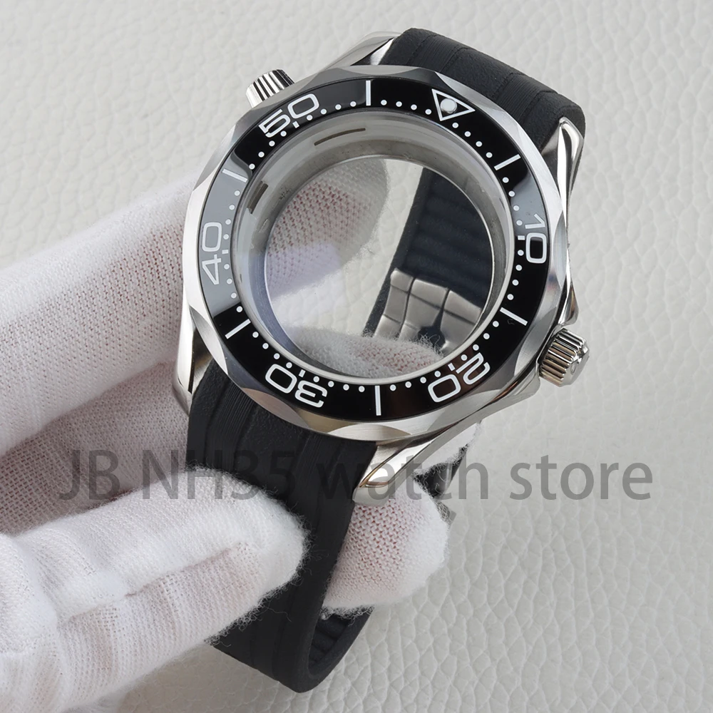 41mm NH35 Case Rubber Strap 10ATM Waterproof For Seamaster 300 NH35 NH36 Movement 31mm Dial Solid Stainless Steel Watch Case