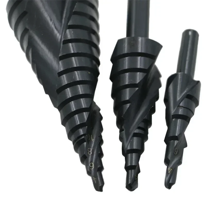 3pcs/set 4-12 4-20 4-32mm HSS Nitrogen Spiral Triangle Shank Drill Bit Set for Metal Cone High Speed Steel Cobalt Step Drill Bit