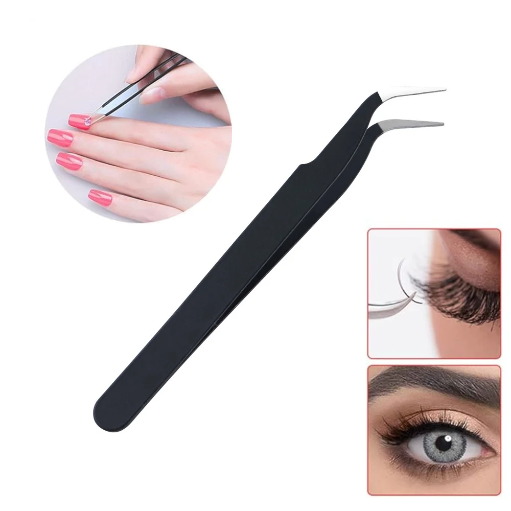 1pcs Stainless Steel Nail Tweezers UV Semi-permanent Nail Gel Eyelash Pickup Diamond Nail Clippers Black DIY Nails Art Tools