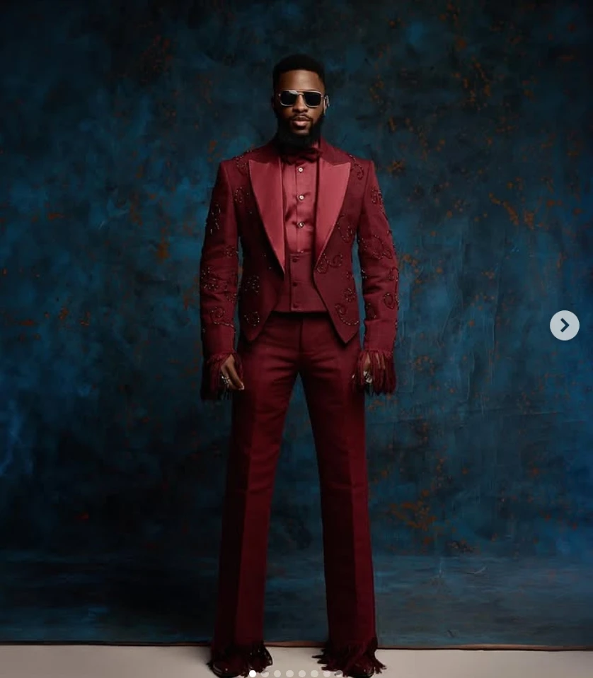 

Red Crystals Tassel Men Suit Set 2 Piece Blazer+Pant Trousers Cotton Customized Formal Office Jacket Prom Wedding Tuxedos Coat