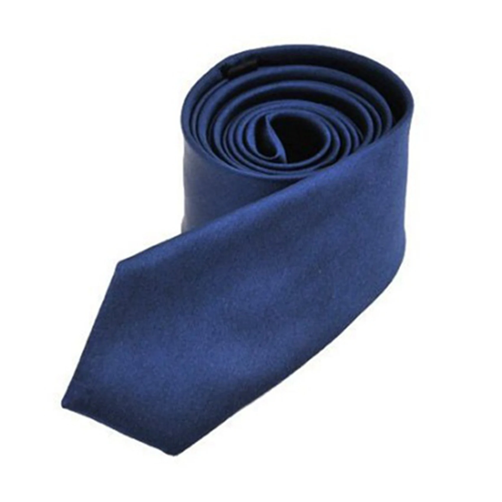 2X Polyester Narrow Neck Tie Skinny Solid Dark Blue Thin Necktie For Men (2 Inch Max Width) Eco-Friendly