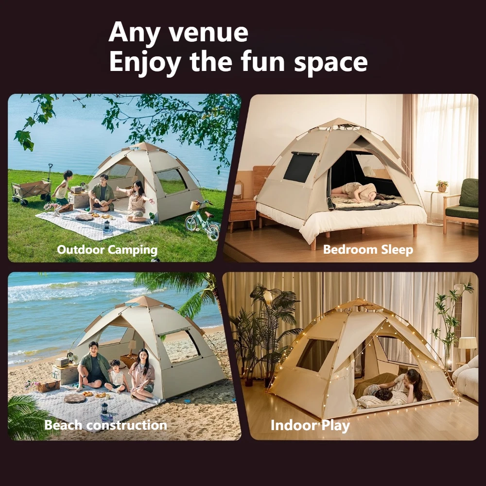 Outdoor Portable Folding Tent Suitable for Camping and Overnight Stays  Fully Automatic Black Beach Tent Thickened and Rainproof
