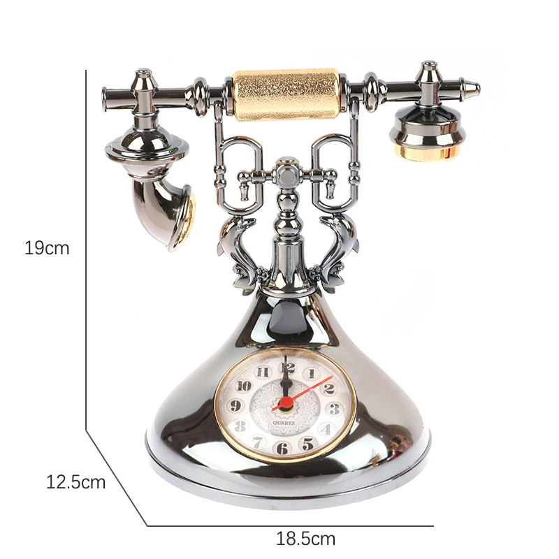 Retro Telephone Model Alarm Clock Creative Timekeeper Desktop Ornament For Home Room Bedside Table Decoration