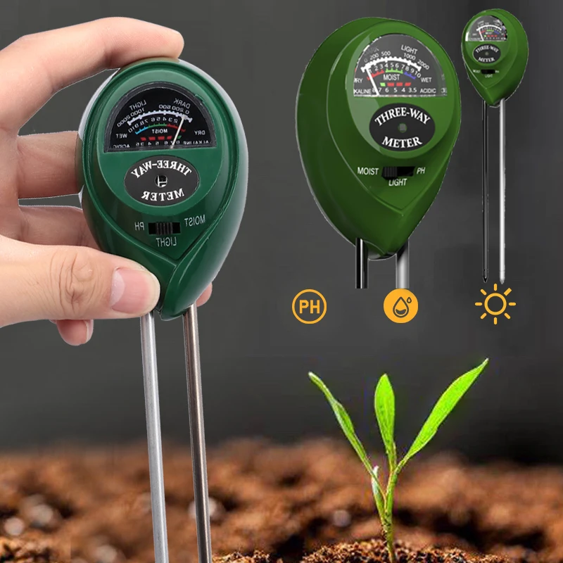 3 In1 Moisture Sunlight PH Meter Soil Water Acidity Humidity Light PH Test Garden Plants Flowers Moist Tester Testing Instrument