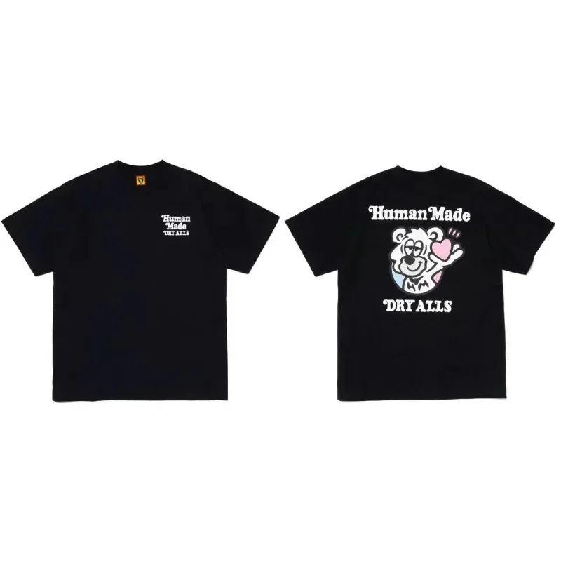 New Summer 2026 HUMAN MADE Unisex Round Neck T-Shirt with Japanese Heart-Shaped Letter Print vintage Distressed Short Sleeves