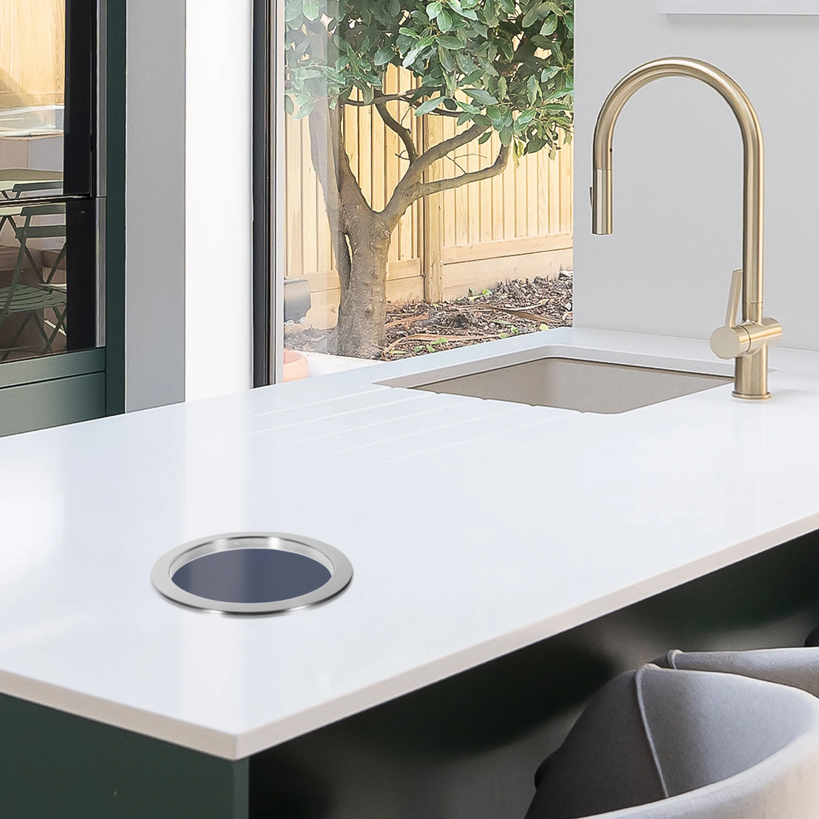 

Metal Trash Chute Stainless Steel Counter Built-In Waste Chute Round Kitchen Trash Grommet Easy Install Corrosion Resistant