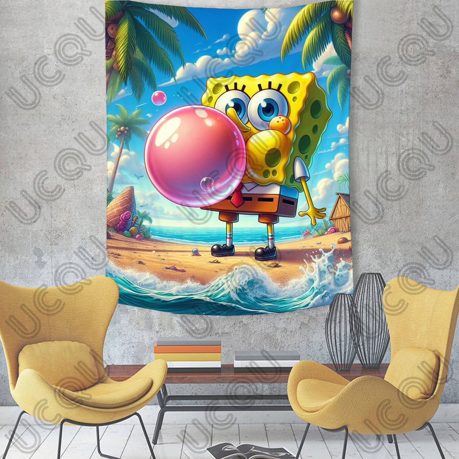 Squidward Tentacles Cartoon Decoration Background Hanging Cloth Bedroom Tapestry Room Decor Aesthetic Tapestry Wall Hanging