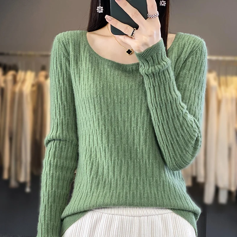 

Hot Sale 100% Wool O-neck Women Sweaters Pullovers Long Sleeve Female Fashion High Elasticity Jumpers 2023 Winter Tops DR01