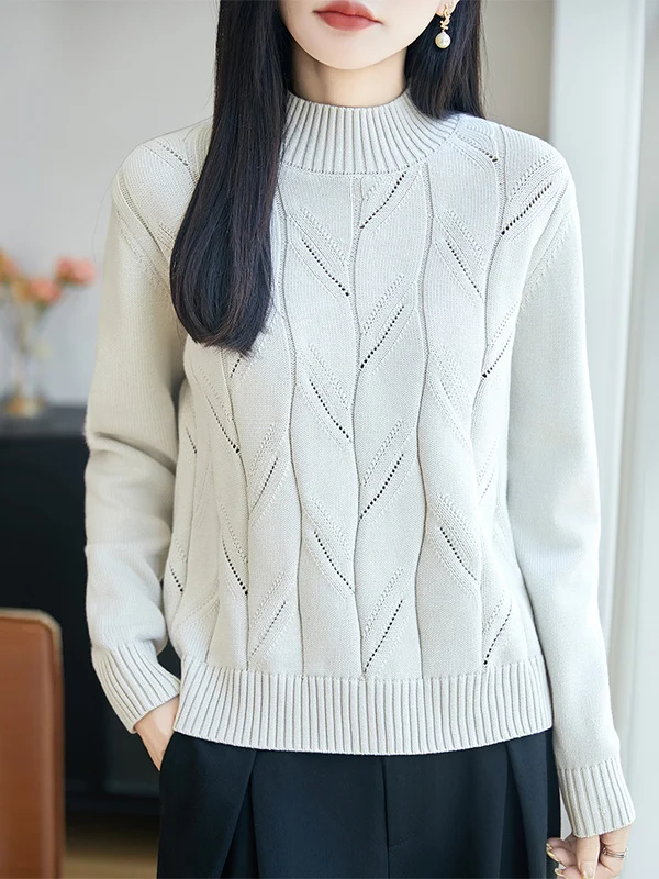 Thickened Pure Cotton Long Sleeve Knitted Sweater Women's Autumn Winter New Style Simple round Neck Warm Base Layer Design Se...