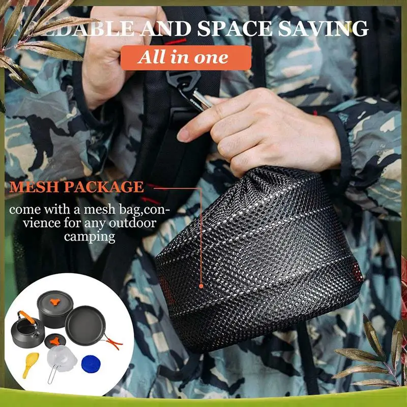 

Reliable-Outdoor Aluminum Camping Cookware Mess Kit, Folding Camping Teapot And Pan For Camping, Backpacking, Picnic