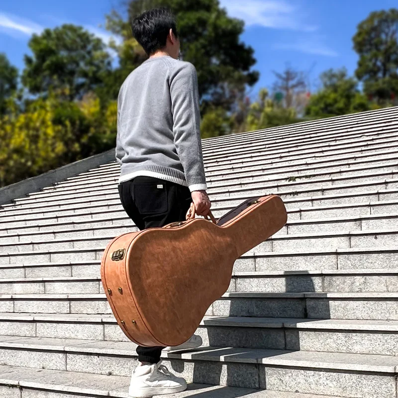Guitar Case 40 41 Inch Acoustic Guitar 39 Inch Moistureproof Classical Guitar Pressure Resistant Leather Instrument Case Durable