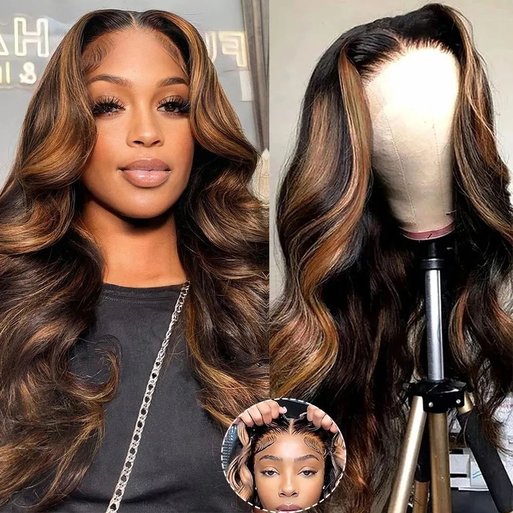 

36 Inch 1B/30 Body Wave Highlight Wig Human Hair 200 Density 13x4 Lace Frontal Wigs 13x6 Lace Front Wig Human Hair For Women