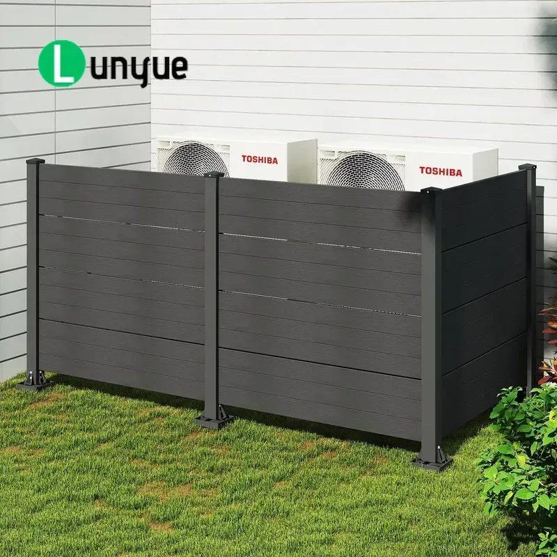 3Pcs Dark Grey Vinyl Privacy Screen 50x49 Inch Outdoor AC Fence Cover All Weather PVC Pillar Wrap for Garden Patio Yard