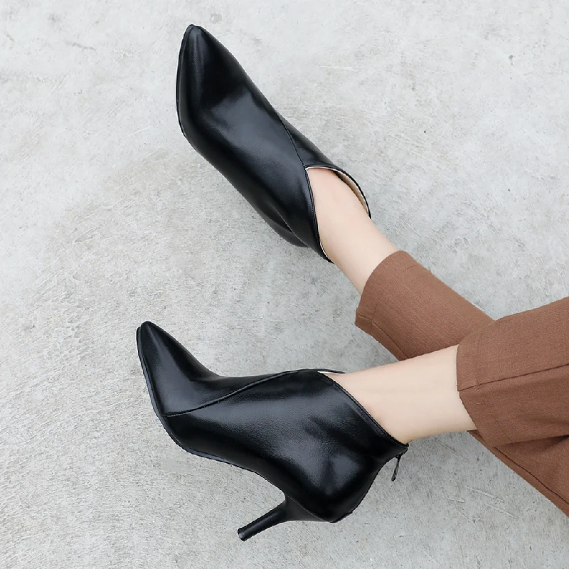 Autumn Spring Green Women\'s Ankle Boots Thin Heel Pointed toe Elegant Short Boot Women Shoes Large Size Beige Classic Party Shoe