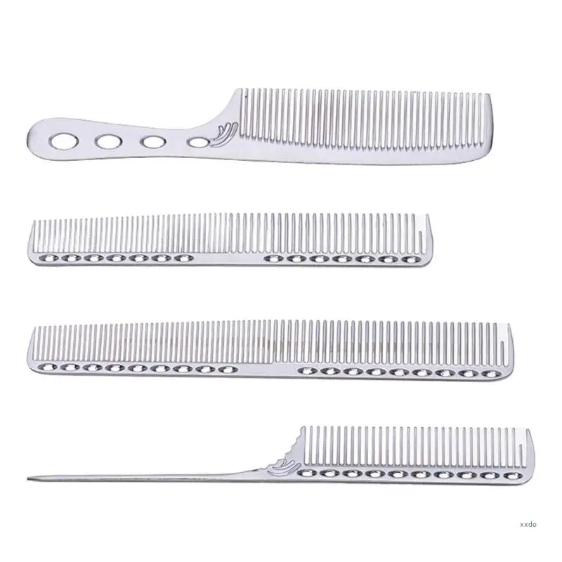 4Pieces Space Aluminum Hair Comb Set Metal Tail Comb,Fine Cutting Combs,Hairdressing Combs,Teasing Combs,Detangler Combs