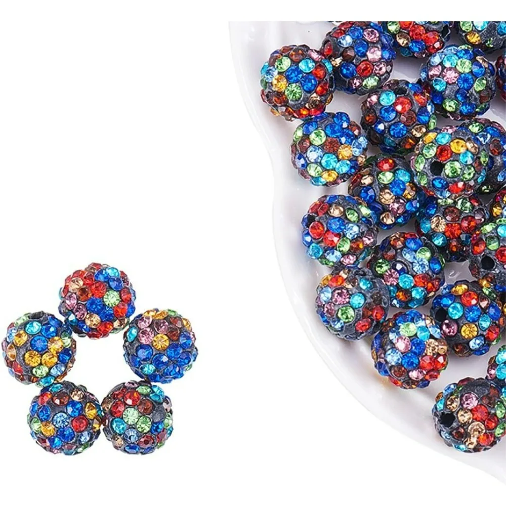 

10mm 100pcs Colorful Pave Czech Rhinestone Disco Ball Clay Spacer Beads Round Polymer Clay Charms Beads for Jewelry