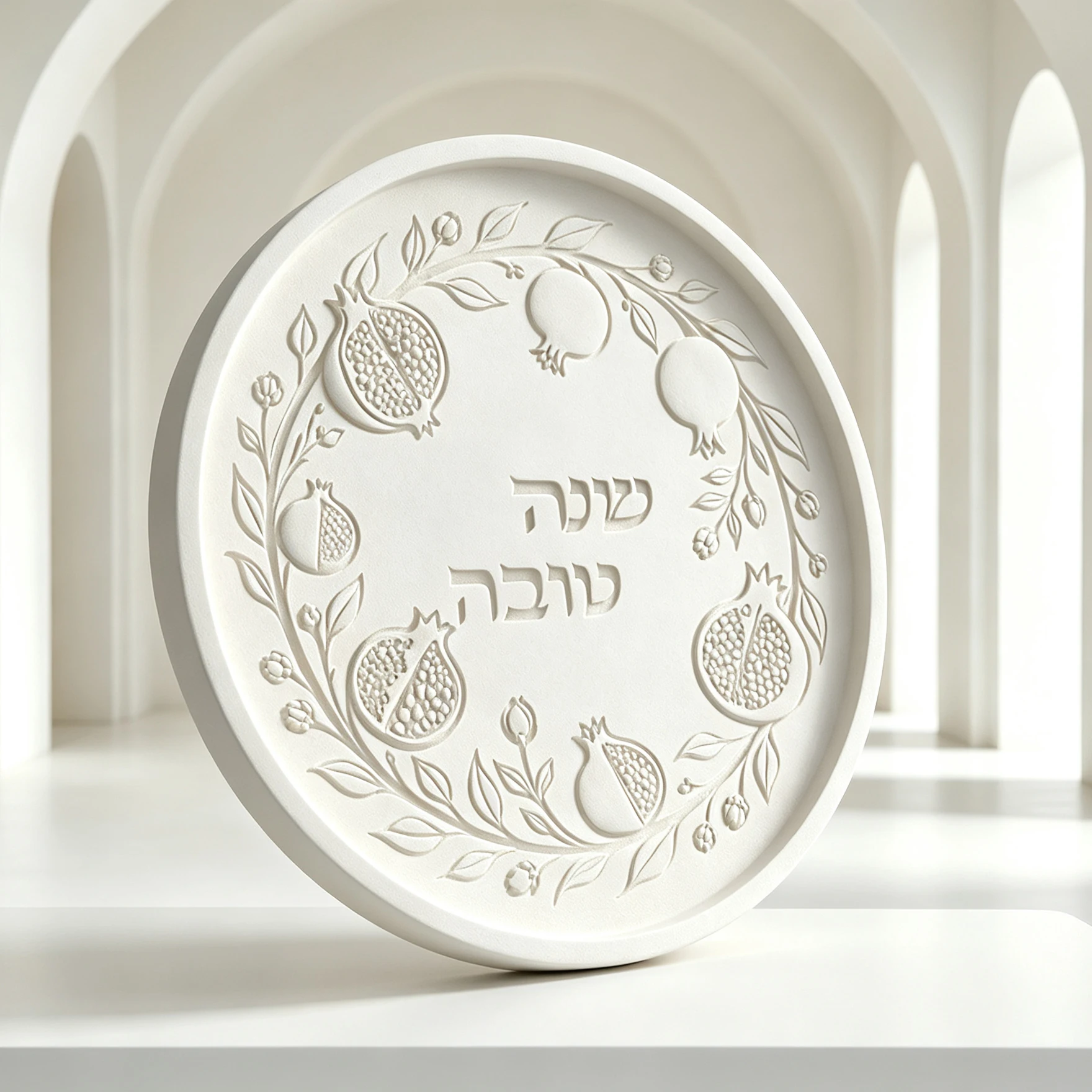 Jewish New Year Silicone Mould Shana Tova Round Pomegranate Tray Mold For Cement Gypsum Resin Judaica Holiday Table Decor view 5