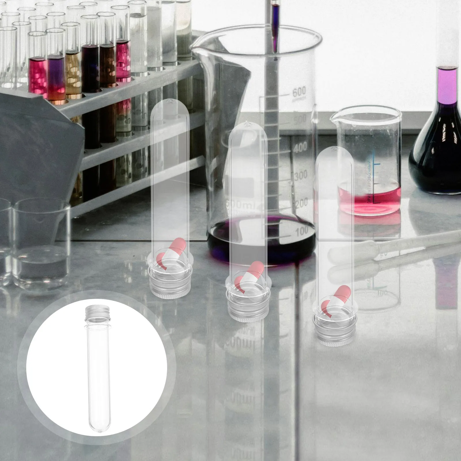 

20Pcs Transparent Plastic Test Tubes Caps Versatile Small Storage Tubes Face Mask Candy Bead Plastic Containers