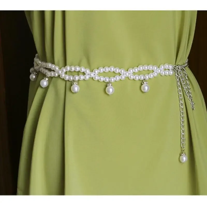 

Fashion Imitation Pearl Beads Thin Waist Chain Belt Women Waistband Strap Dress Accessories