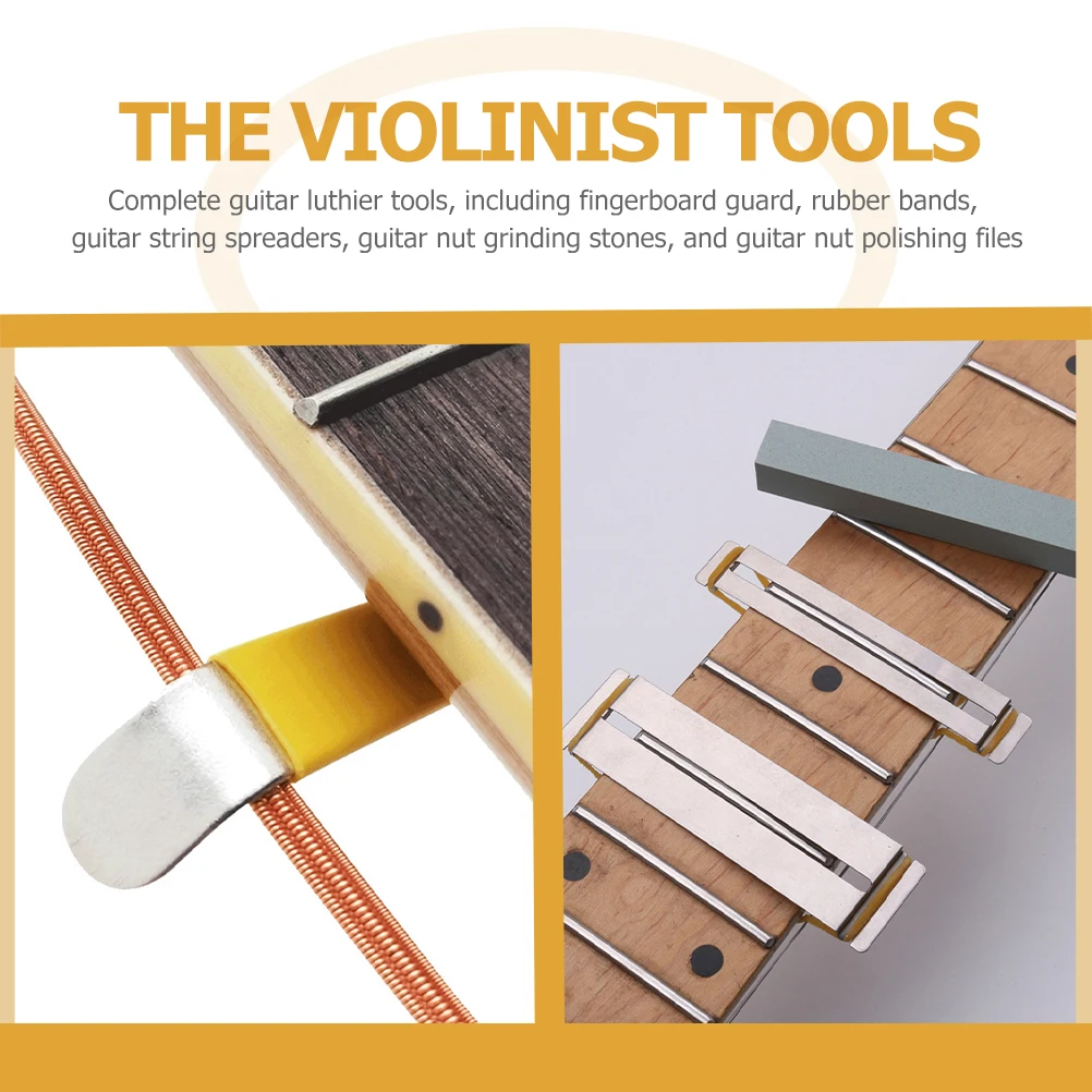 

1 Set Guitar Luthier Tool Set Stainless Steel Fingerboard Guard Rubber Bands String Spreaders Nut Grinding Stones Fret Polishing