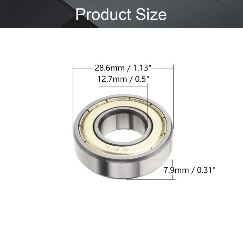 2pcs R8ZZ Deep Groove Bearings 12.7x28.58x7.94mm Double Sealed Bearing High Carbon Chromium Bearing Steel
