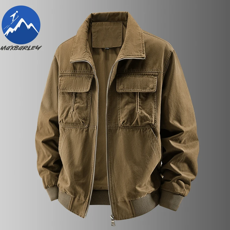 

Maxbarley Men 100% Cotton Jacket High Quality Retro Multi Pocket Work Jackets 2026 Spring Autumn New Hunting Camping Lass Coat