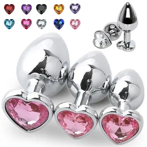 Heart Base Metal Anal Plug 3 Sizes Crystal Butt Plug for Women Removable Stainless Steel Anal Anus Masturbation Adult sexx Toys