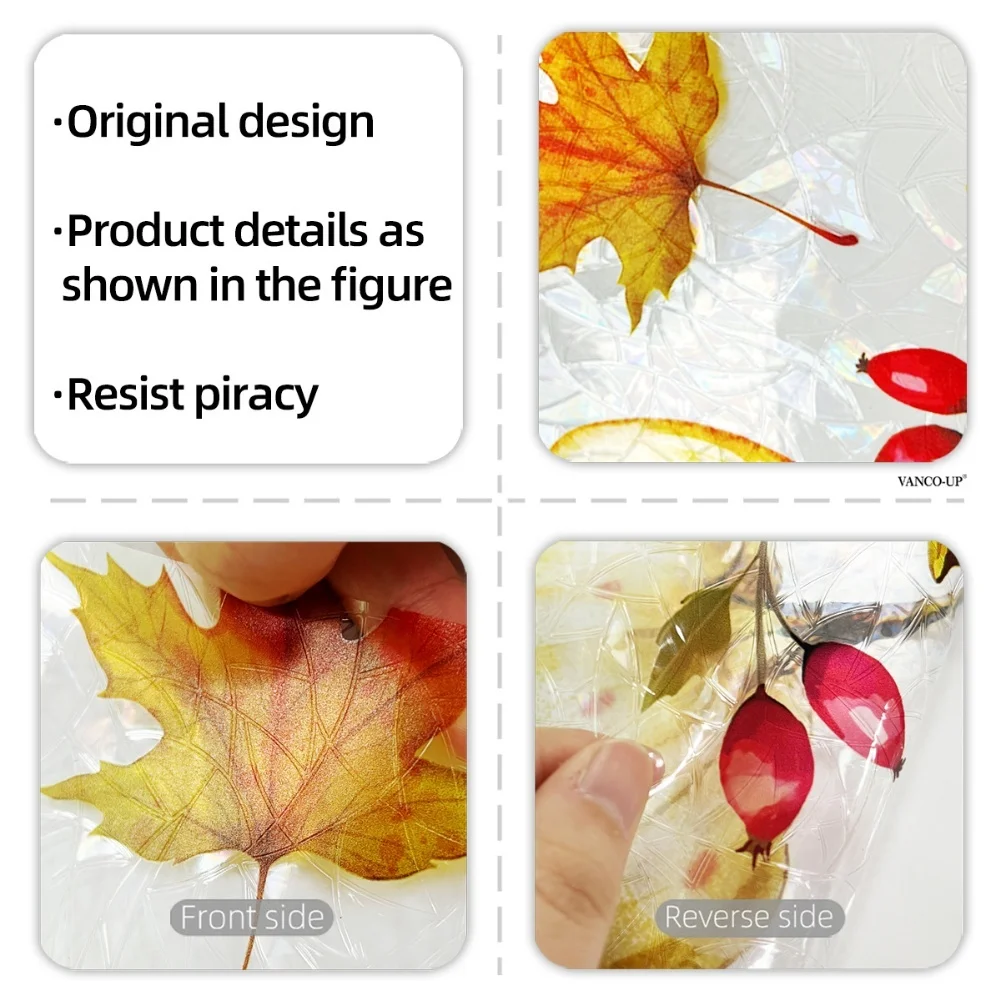 

Large Autumn Window Cling Hand Painted Pumpkins and Maple Leaves Double Sided Static Adhesion for Window and Glass Door
