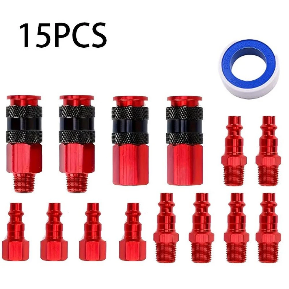 15 Piece 1/4 NPT Aluminum Quick Connect Couplers with Leak Prevention Design for For pneumatic Tools and Air Systems