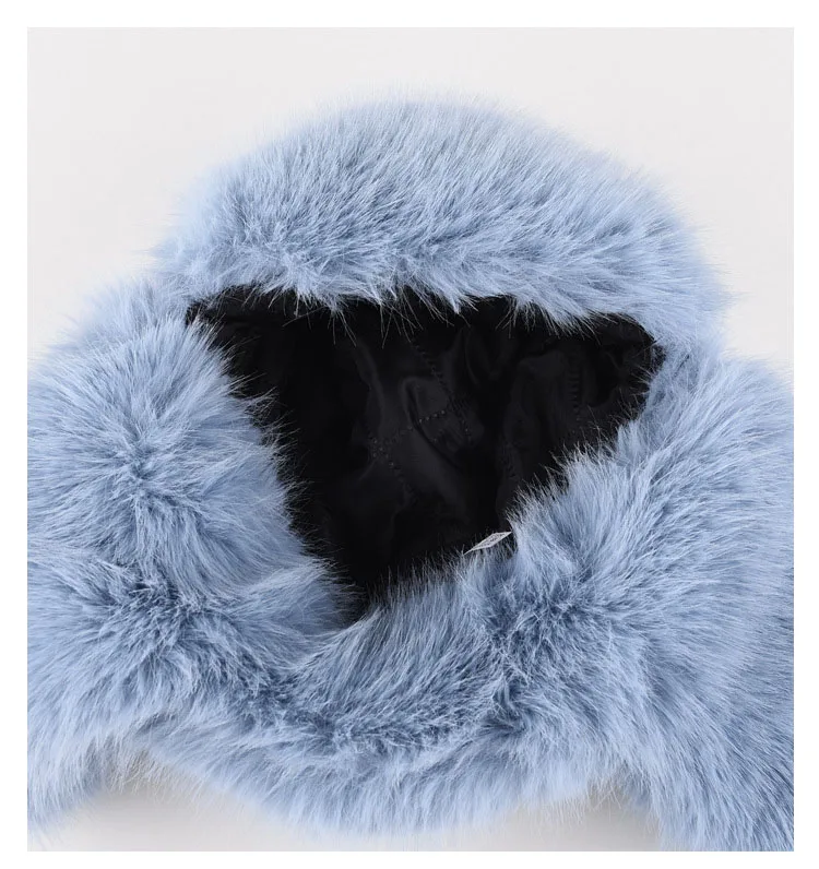 أزياء المرأة أفخم رقيق Bomber القبعات Y2K الأزرق تقليد مارتن الفراء يندبروف الدافئة سدادات حماية الأذن قبعة تزلج الشتاء قبعة صغيرة #6