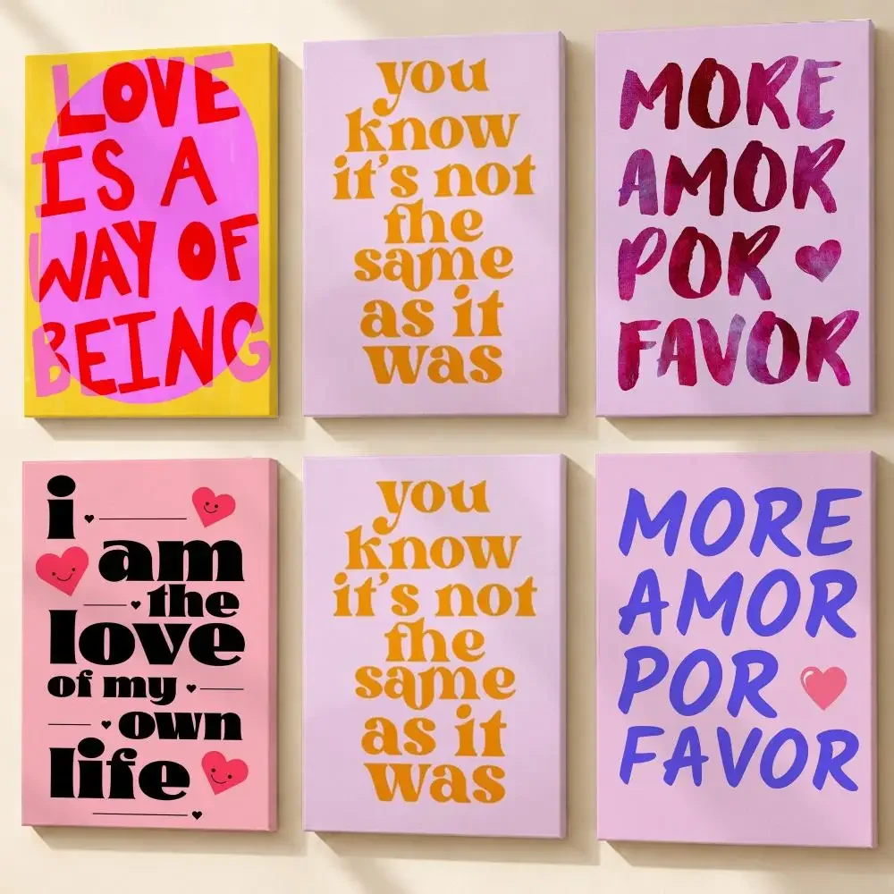 Maximalist Yellow Sunshine More Amor Quote Framed Wall Painting Ready to Hang Canvas Poster for Room Bedroom Home Decor Decals