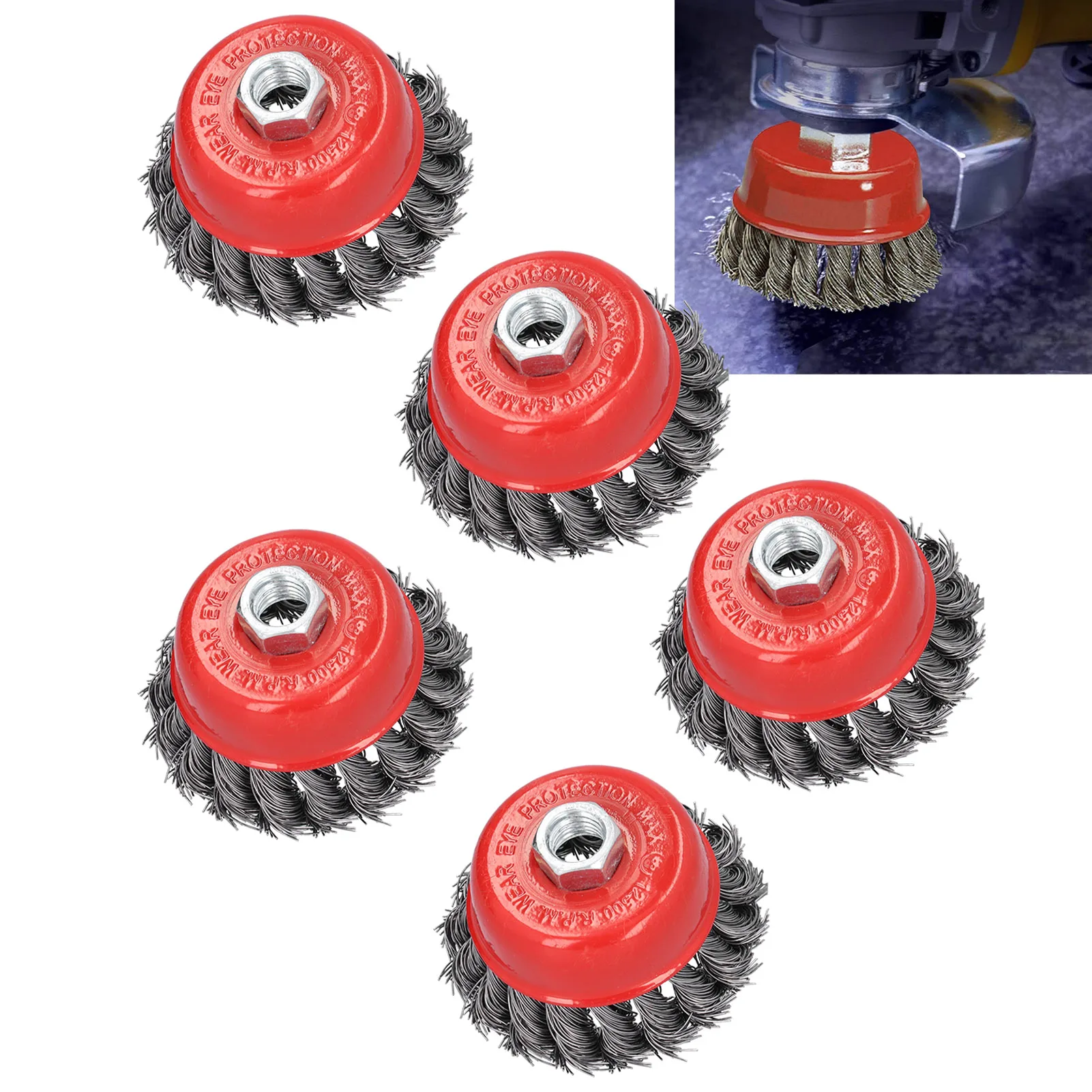 

ZK40 5Pcs Wire Cup Brush Wheel Twisted Knotted for Grinders Cleaning Rust Burring M14 Screw Thread
