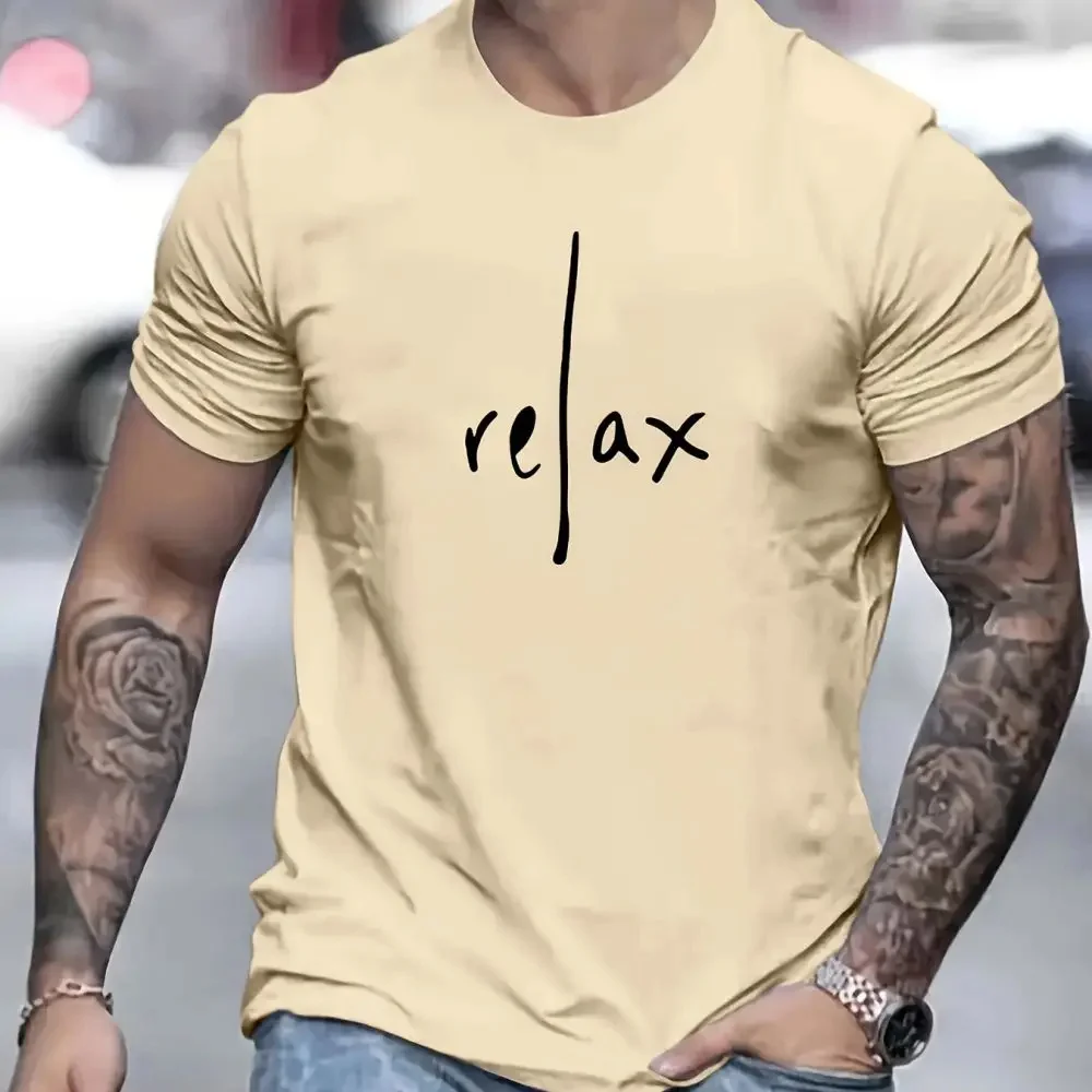 2024 New Casual Men\'s T Shirts Summer Relax Letter Print Tees Shirts Comfortable Oversized Short Sleeve Top O-Neck Male Clothing