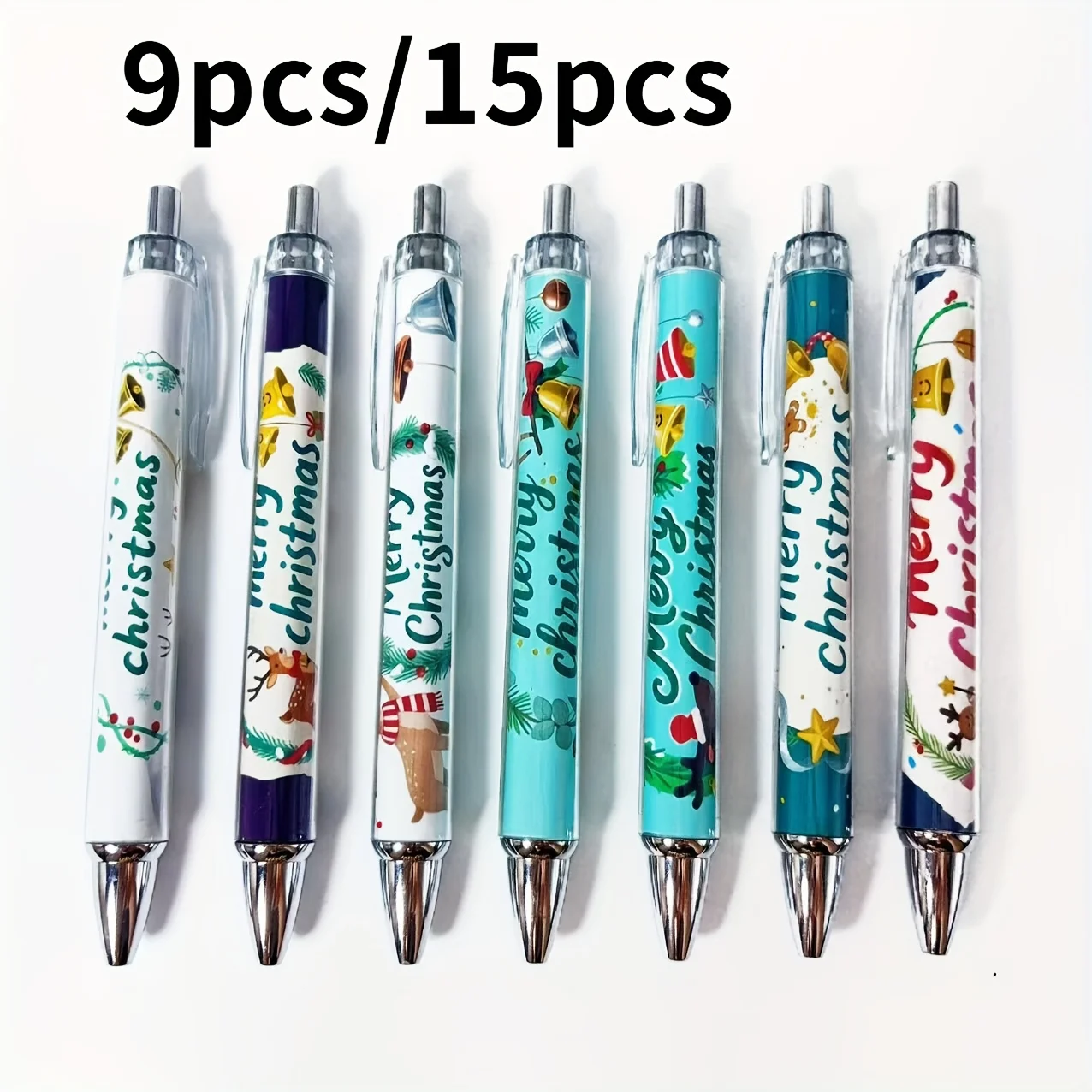 

9 шт./15 шт. креативные шариковые ручки с рождественским колокольчиком, выдвижные шариковые ручки с праздничной атмосферой, подарочные ручки для студентов
